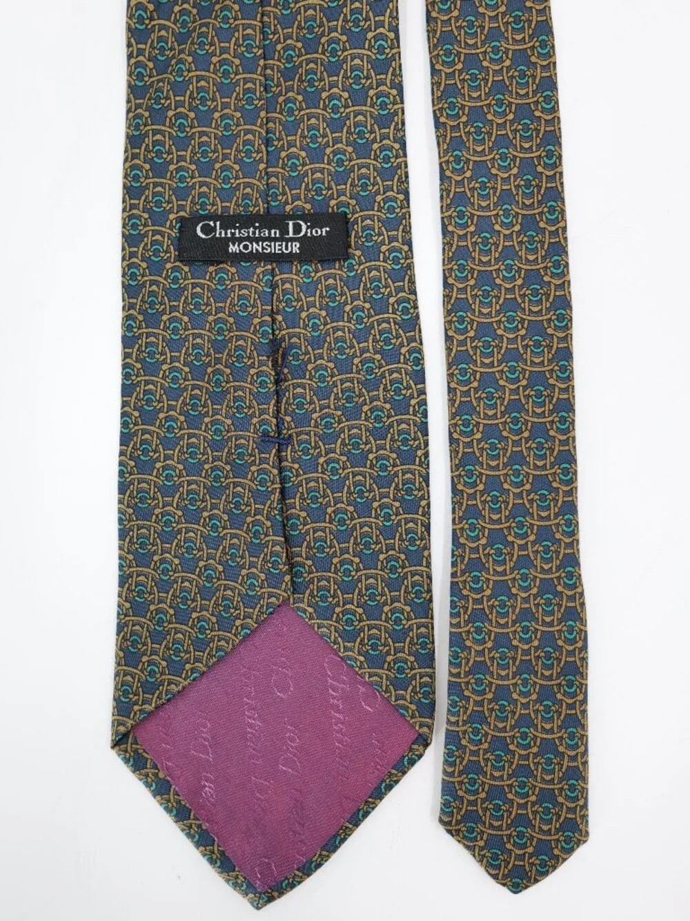 Vintage Christian Dior Tie Mens w3.5 L58 Monsieur horse bit Chain Desinger silk